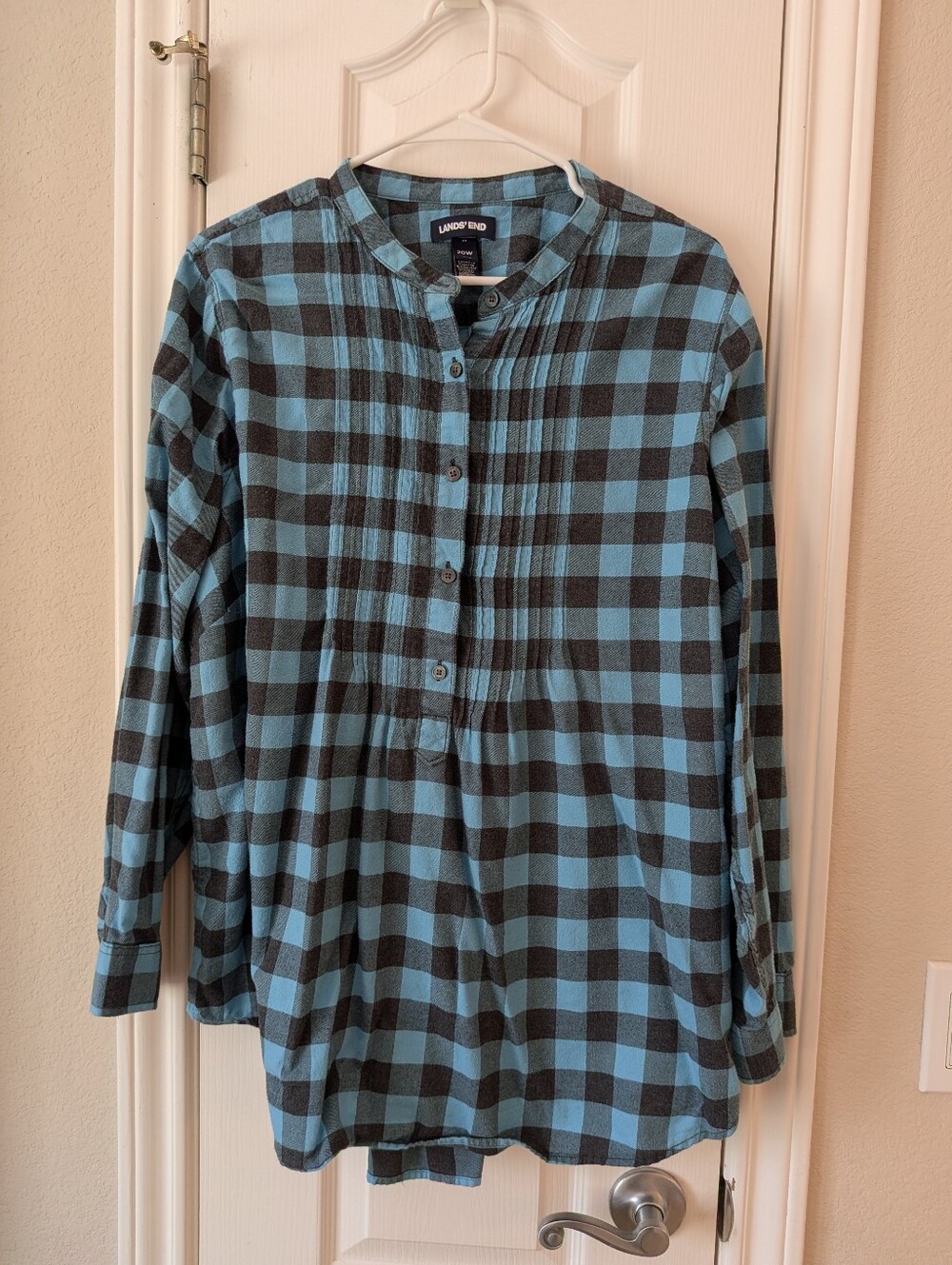 Lands' End Blue and Black Buffalo Plaid Button-Front Flannel Shirt